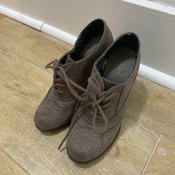 Suede Laced Bootie Heels - Picture 1 of 3